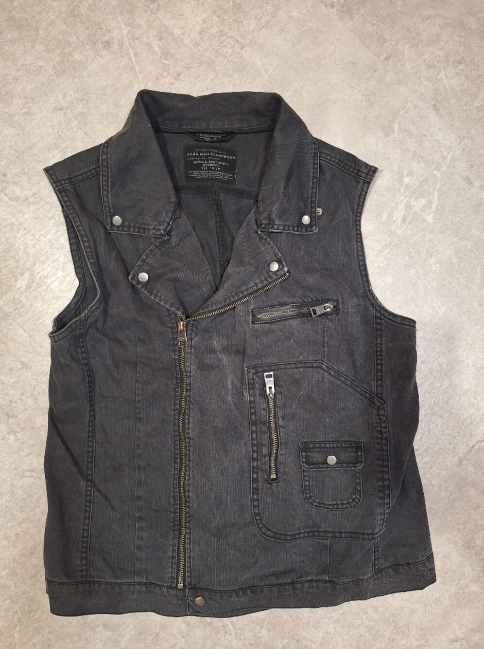Zara Men’s Black Denim Moto Vest